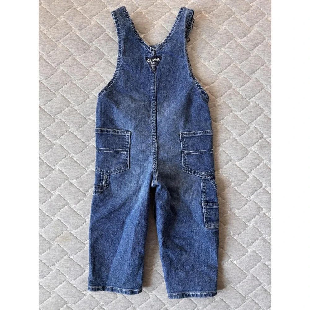 OshKosh B'gosh Denim Bib Overalls Boys 12-18 Months Blue Snap Pockets Cargo